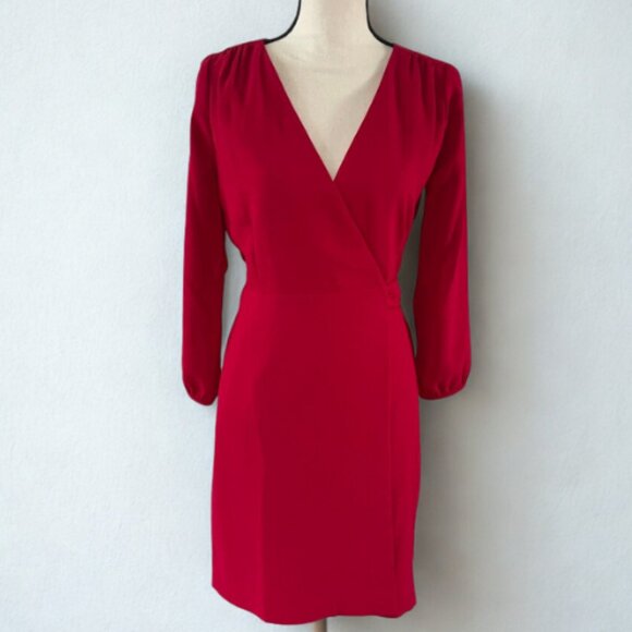 J.Crew NWT Long-Sleeve Wrap Dress - Size 0 - Red Holiday Party Ready - Picture 2 of 7